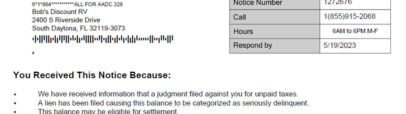 Sample letter with PIN